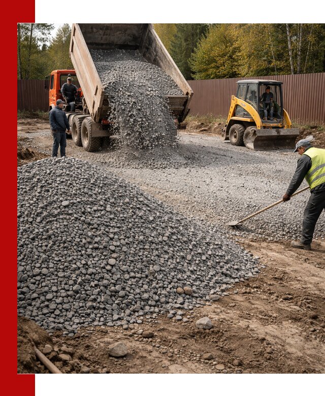 Отсыпка участка щебнем с доставкой и уплотнением в Фурманове