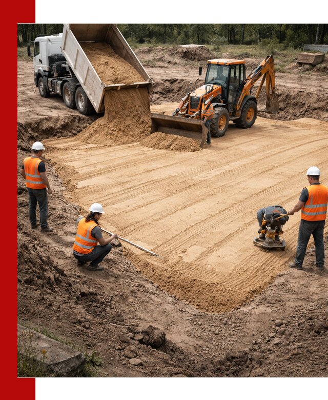 Устройство песчаной подушки для фундаментов и дорог в Фурманове